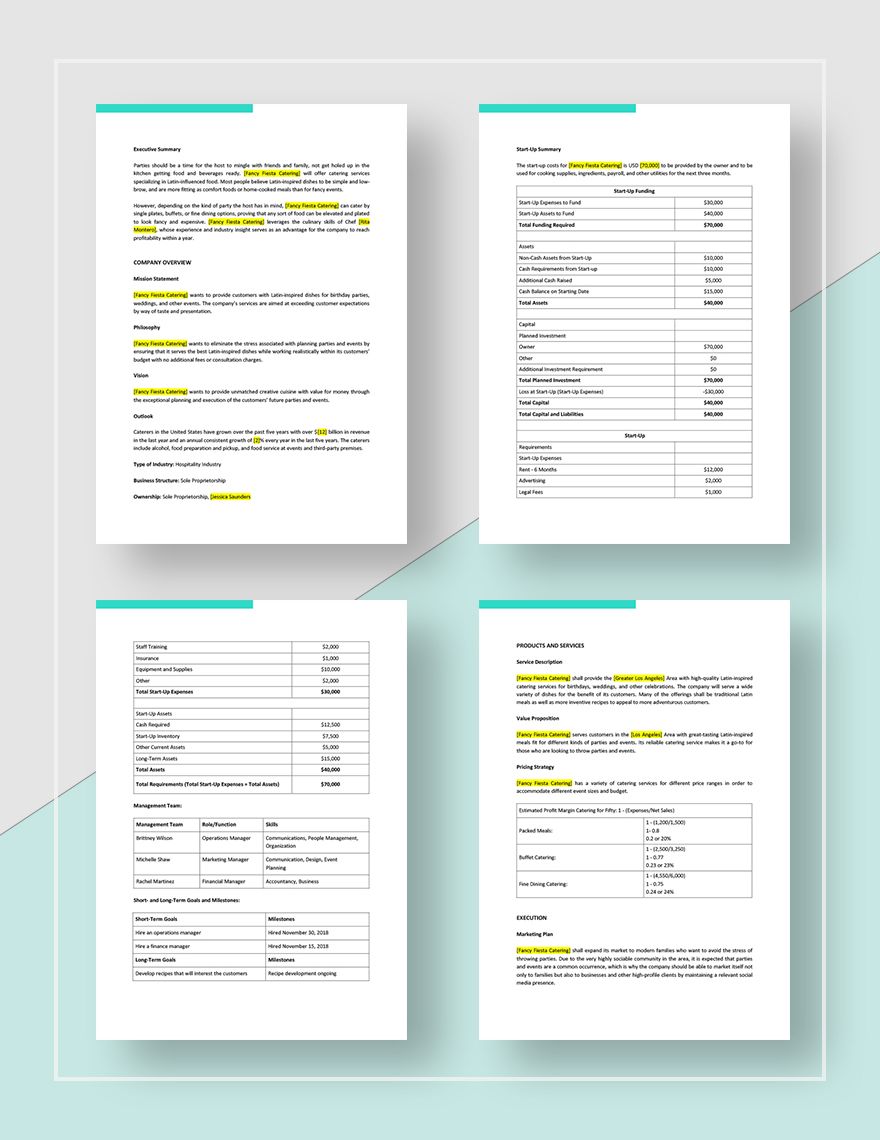 Catering Company Business Plan Template Google Docs, Word, Apple