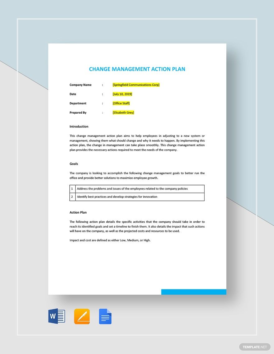 Change Management Action Plan Template