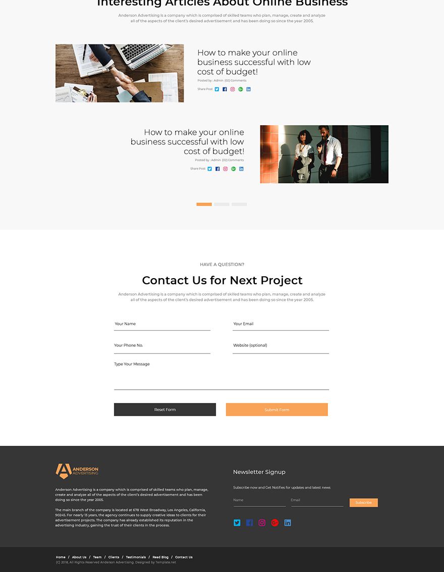 Advertising Agency PSD Landing Page Template