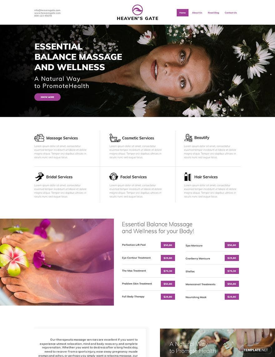 Massage PSD Landing Page Template