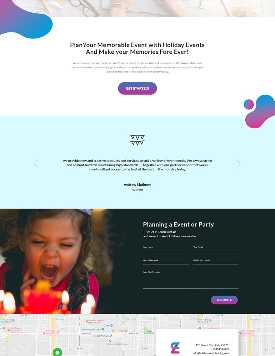 Event Planner PSD Landing Page Template