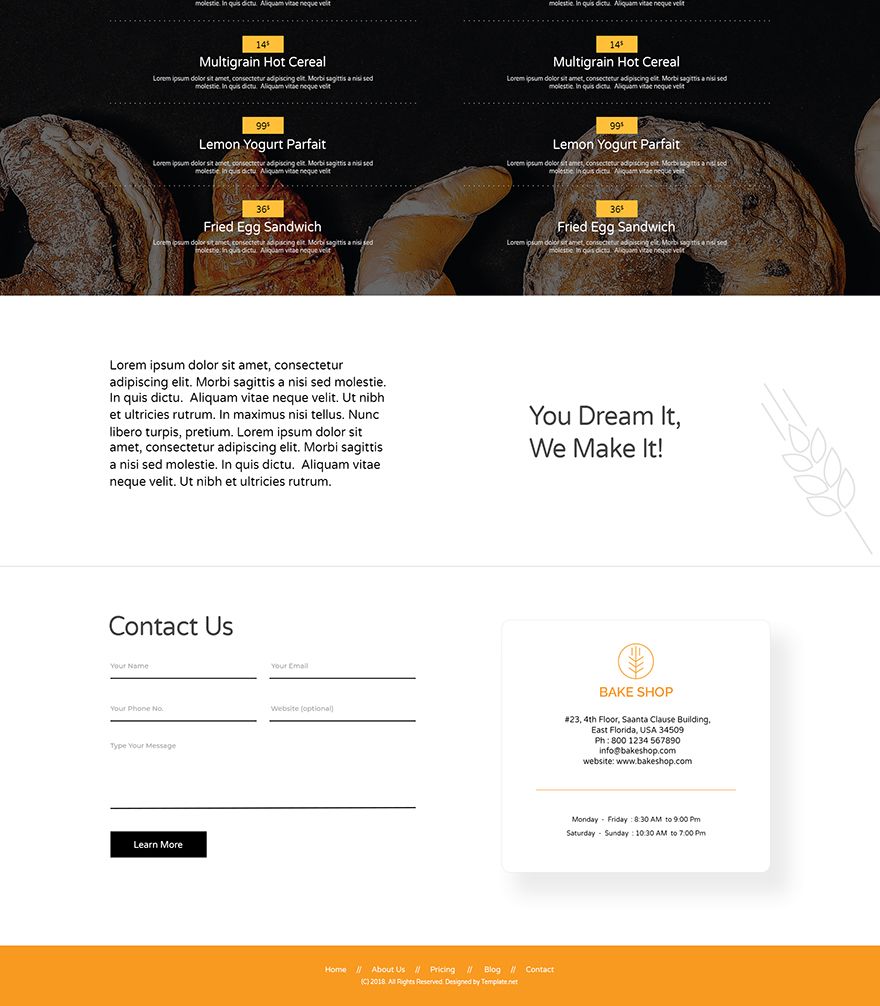 Bakery PSD Landing Page Template
