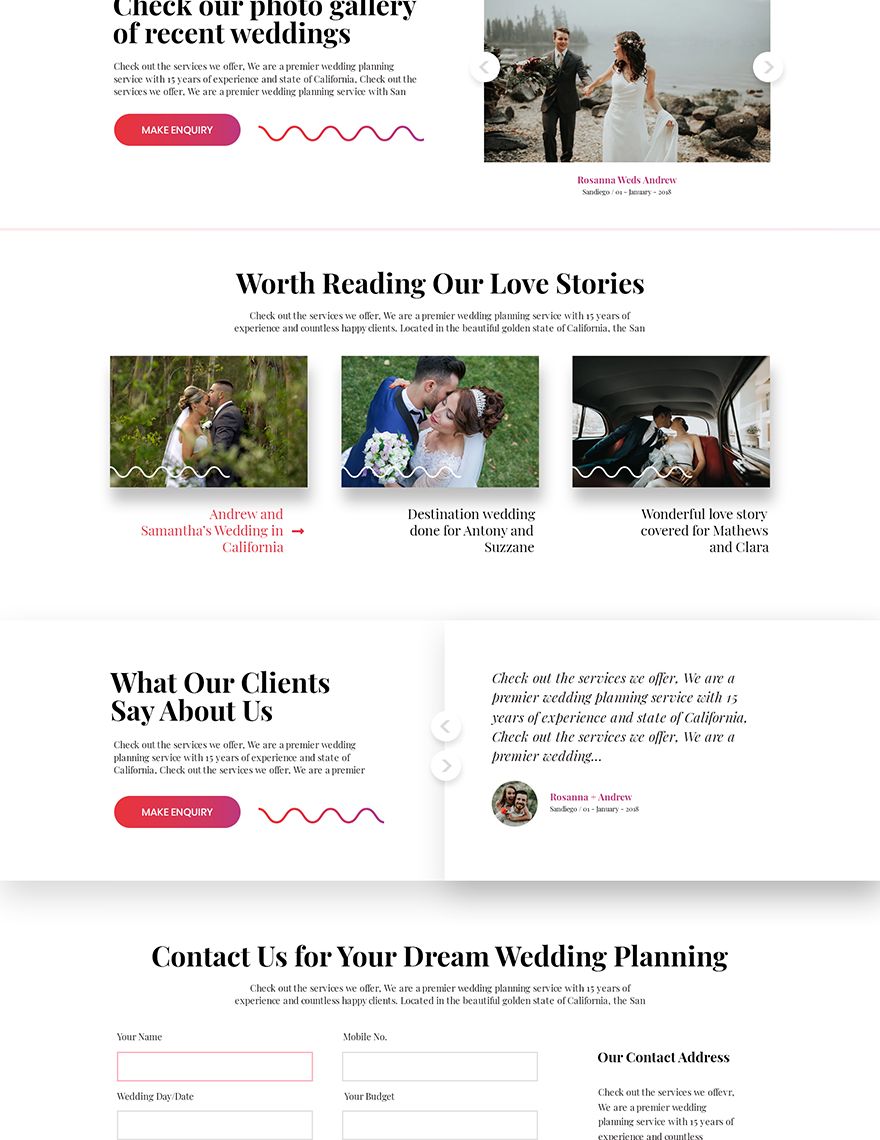 Wedding Planners PSD Landing Page Template