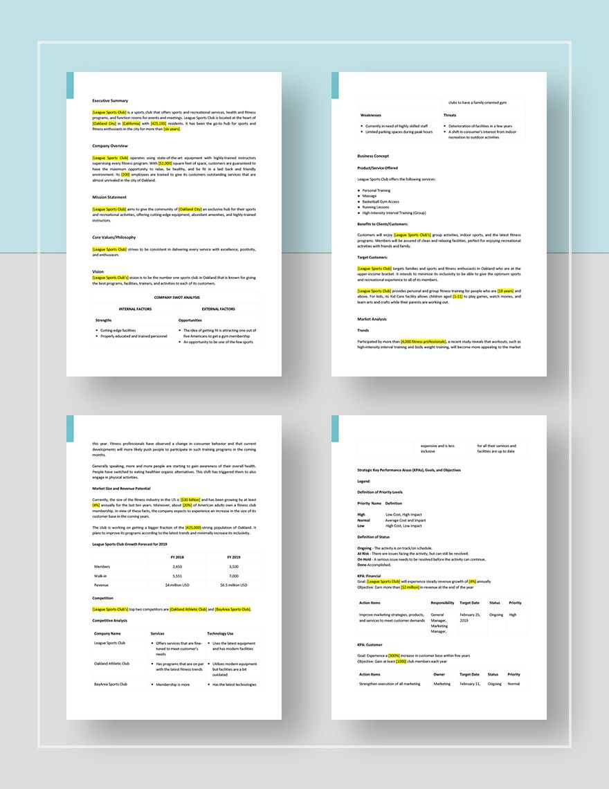 Club Strategic Plan Template - Google Docs, Word, Apple Pages ...