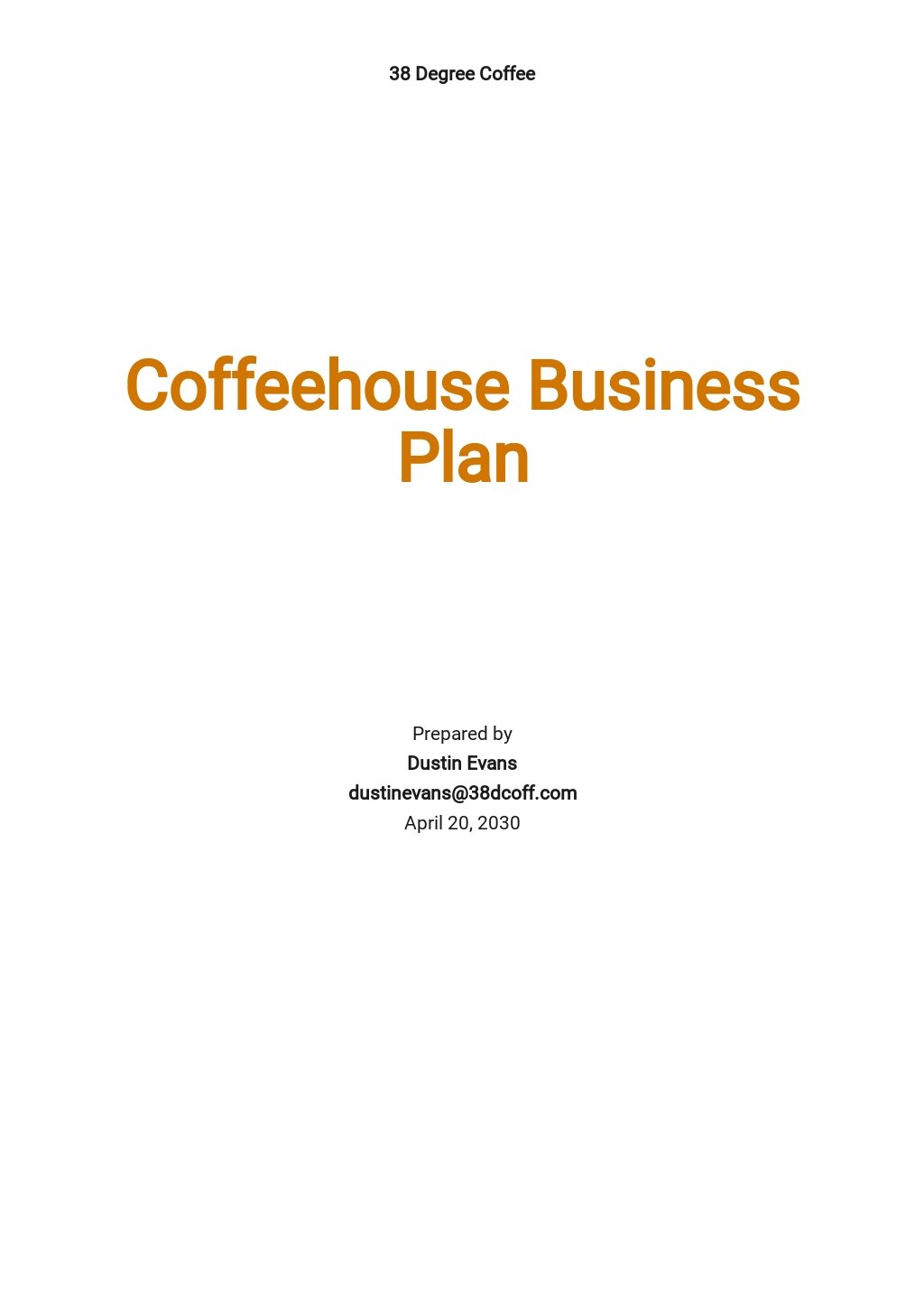 sample business plan for a coffee house