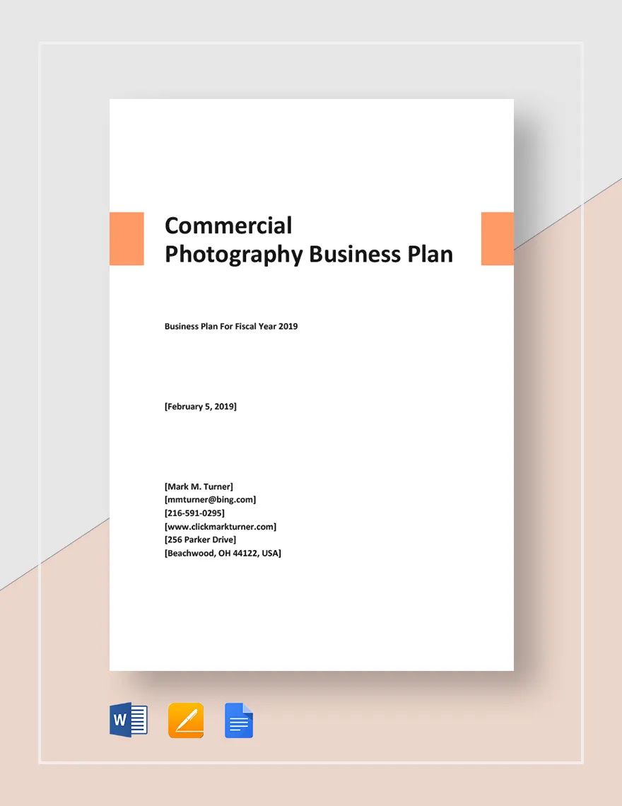 Sample Commercial Photography Business Plan Template
