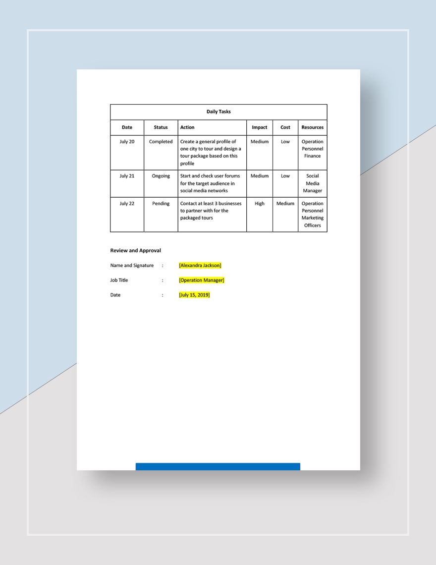 Daily Action Plan Template