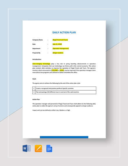 Daily Sales Action Plan Template - Google Docs, Word, Apple Pages, PDF ...