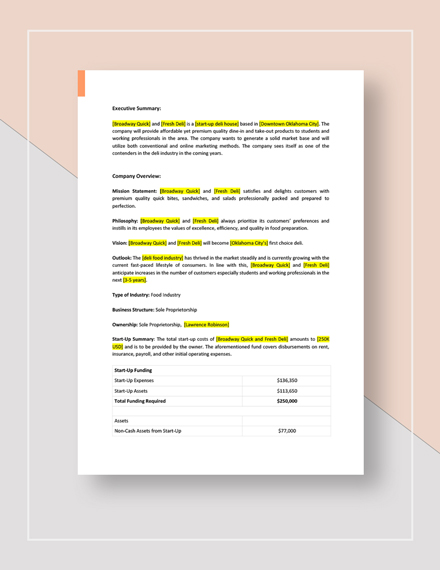 New product business plan sample picture