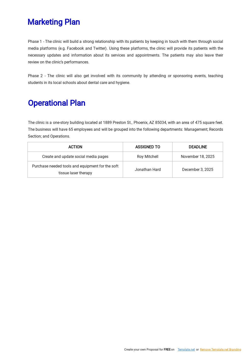 example of clinic business plan