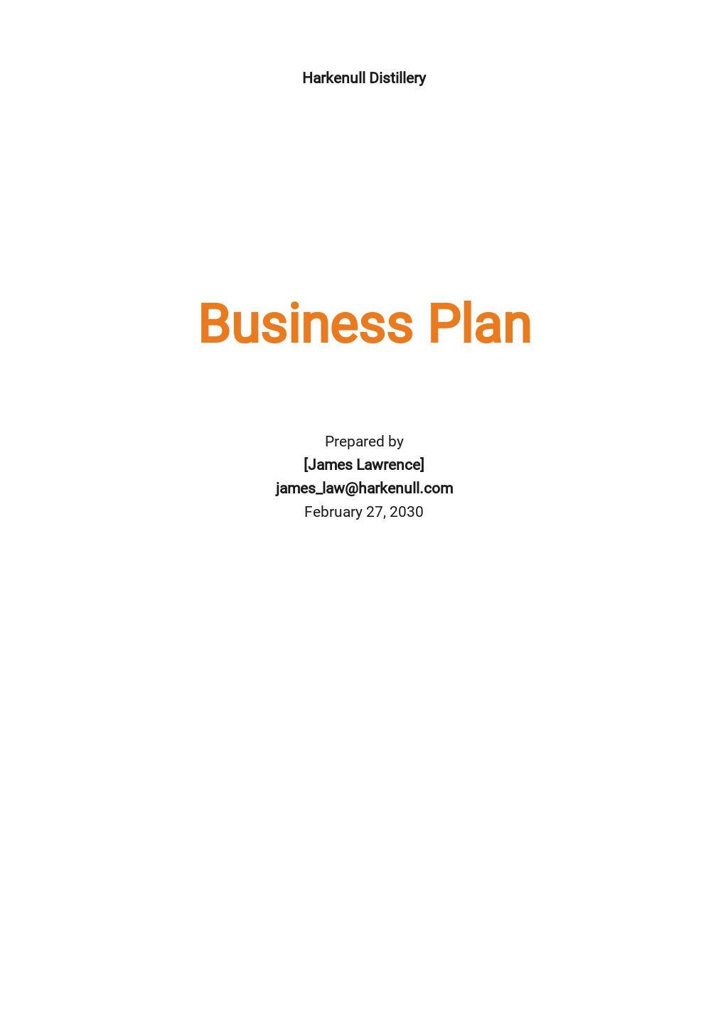 Distillery Business Plan Template