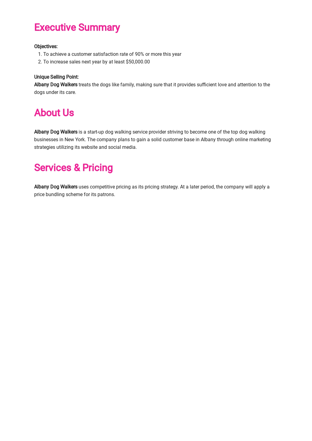 Dog Walking Business Plan Template Google Docs Word Apple Pages