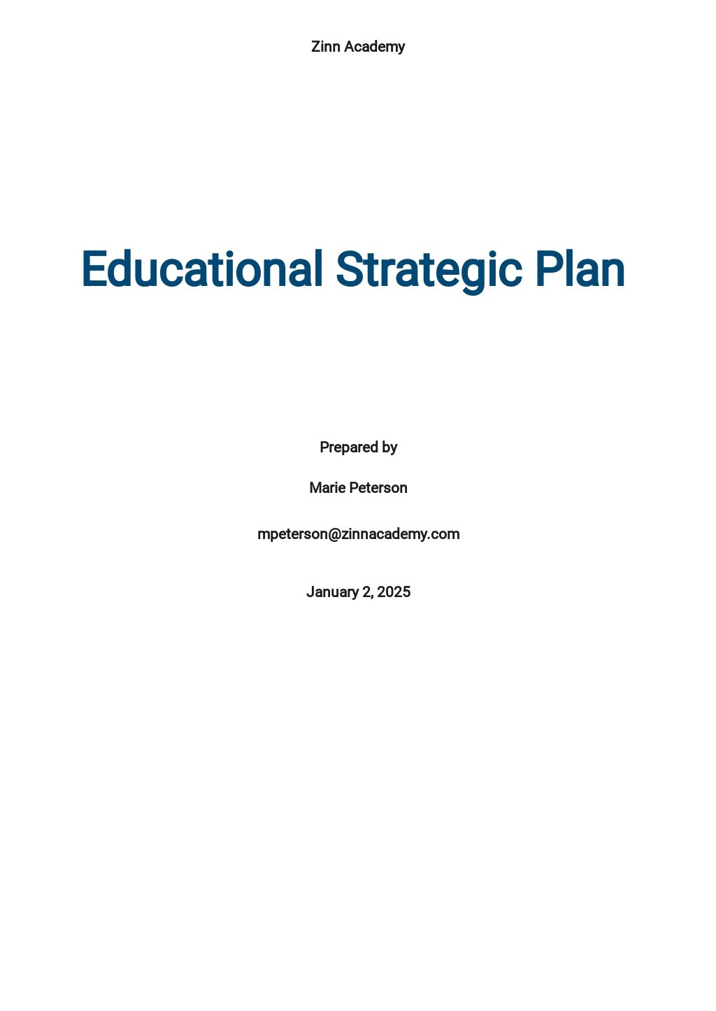 sample strategic plan in education