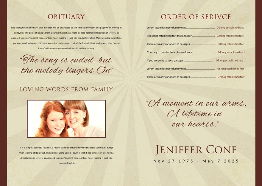 Obituary Bi-Fold Brochure Design Template