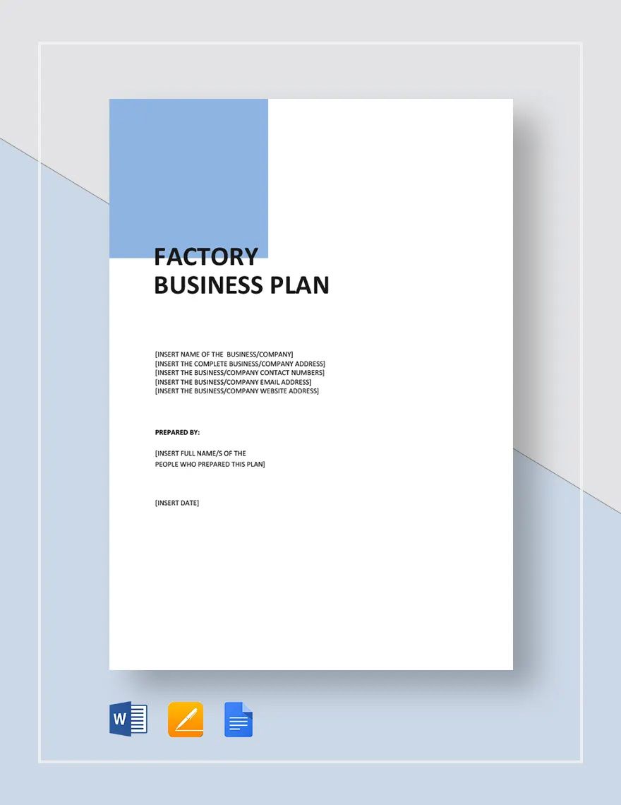 Factory Business Plan Template in Word, Google Docs, Apple Pages
