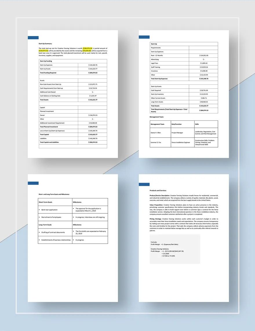 Fencing Business Plan Template