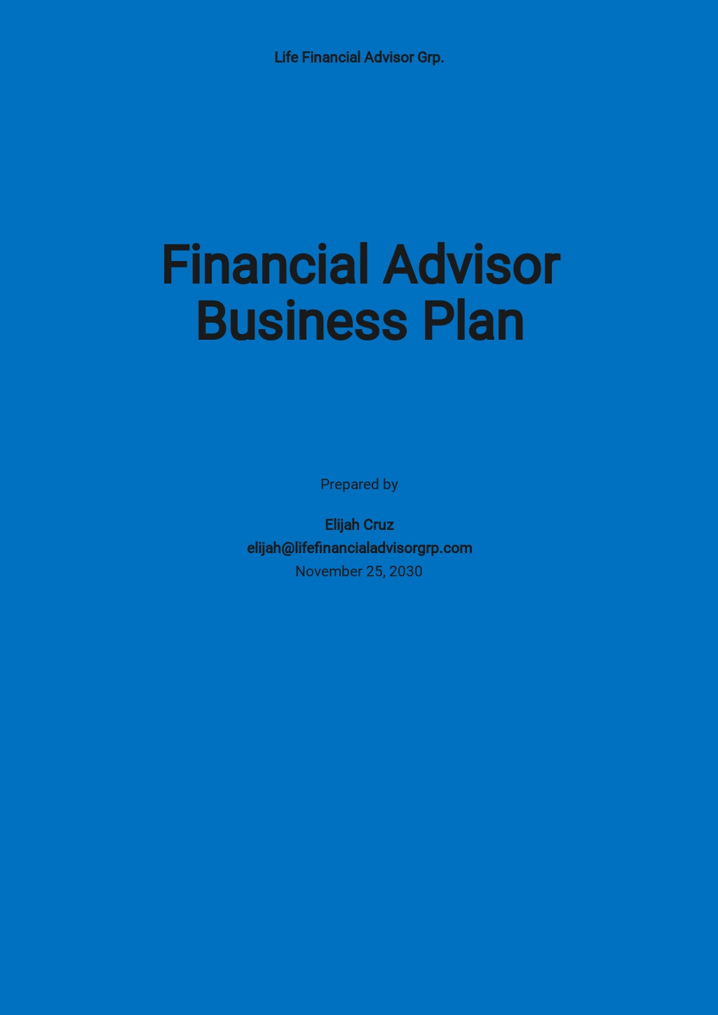 sample business plan for investment advisor