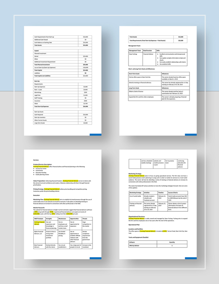 Financial advisor business plan template picture