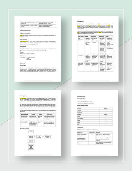 Business Plan Template For Transport Company