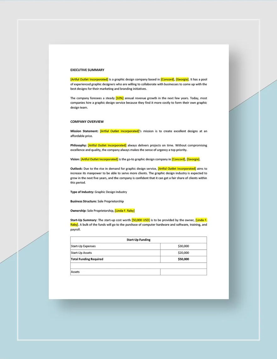 Graphic Design Business Plan Template