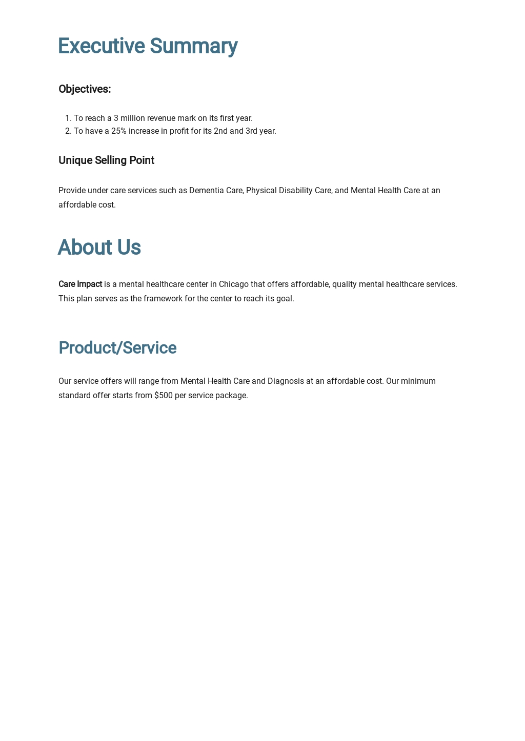 Health Care Social Care Business Plan Template Free PDF Google
