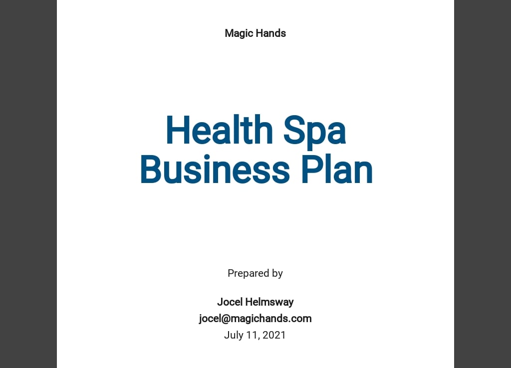 Health Spa Business Plan Template Word (DOC) Google Docs Apple