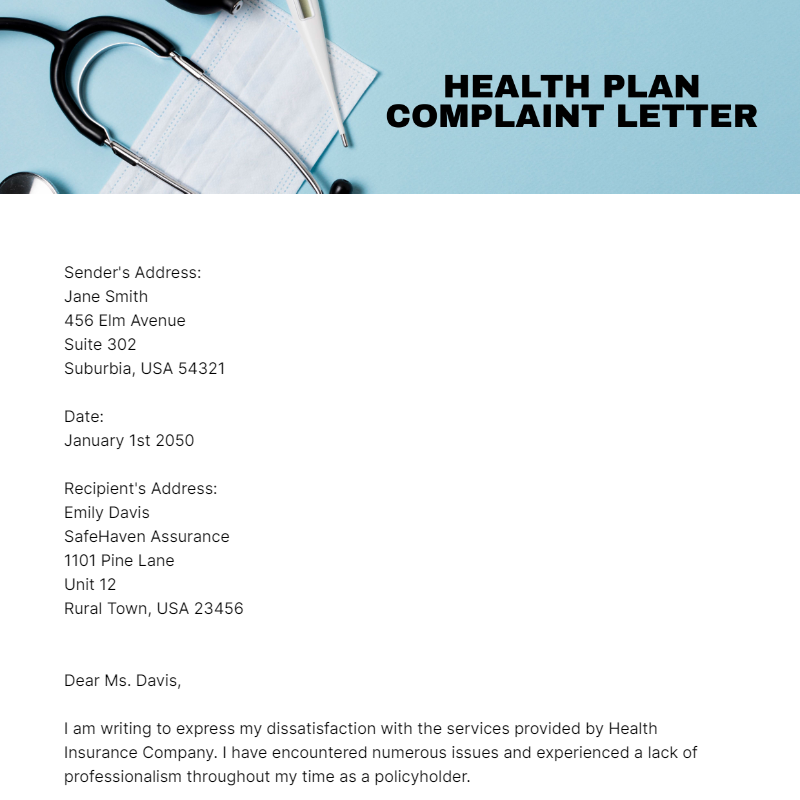 Free Health Plan Complaint Letter