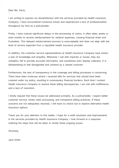 Free Health Plan Complaint Letter Template to Edit Online