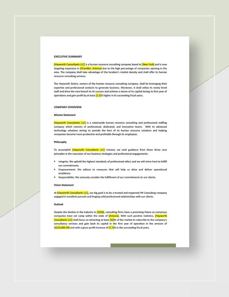 HR Consulting Business Plan Template