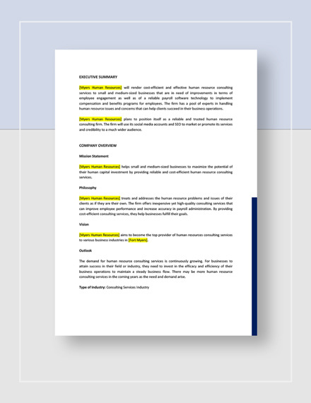 Sample human resource plan for business pdf image