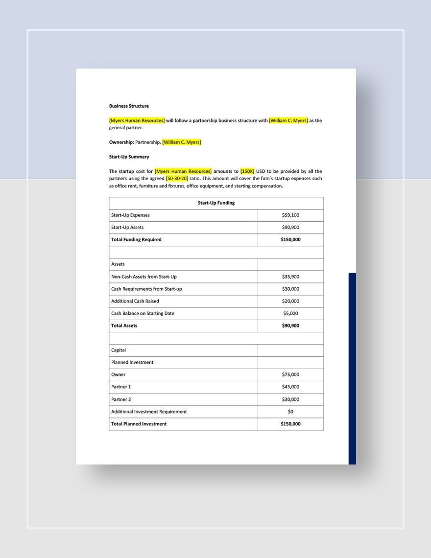 Sample Human Resources Consulting Business Plan Template