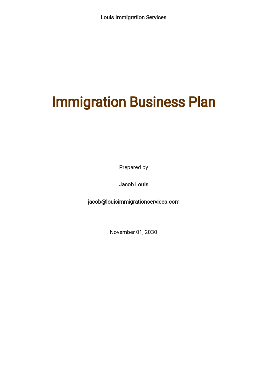 immigration business plan sample