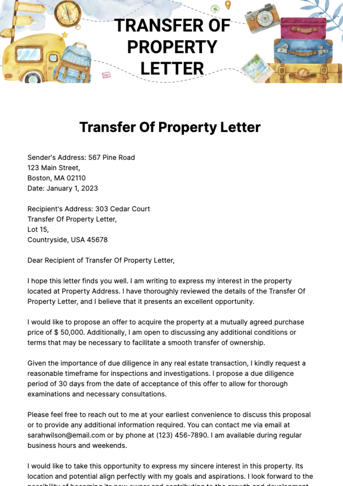Free Transfer Of Property Letter Template