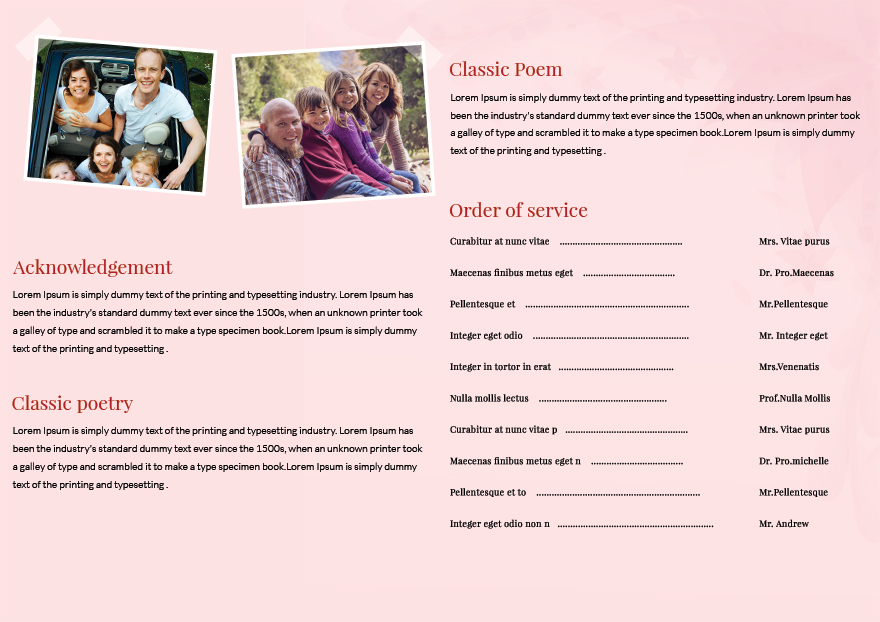 Floral Obituary Bi-fold Brochure Template