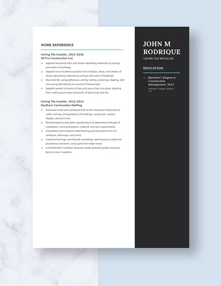 Ceiling Tile Installer Resume Template Word Doc Apple