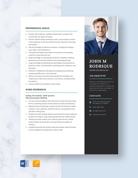 Ceiling Tile Installer Resume Template Word Doc Apple