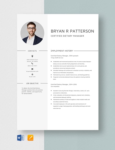 Certified Dietary Manager Resume