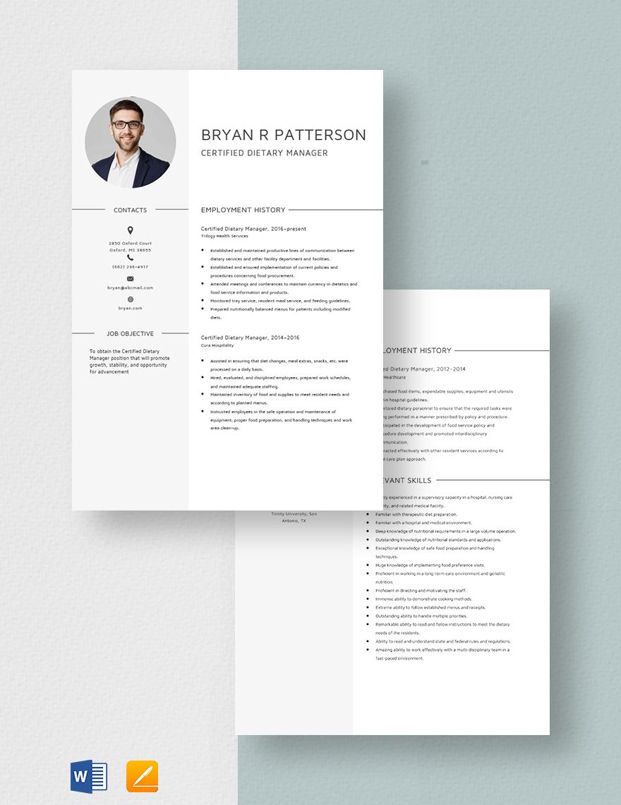 Certified Dietary Manager Resume