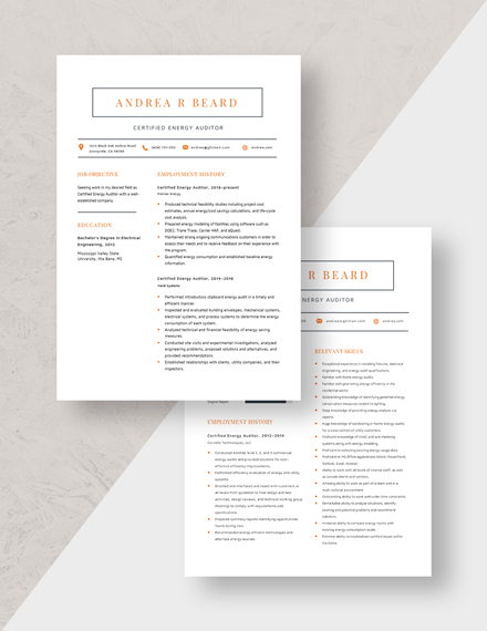 Certified Energy Auditor Resume Download