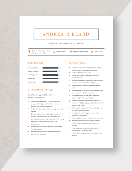 Certified Energy Auditor Resume Template