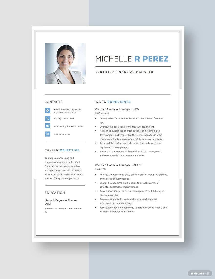 Certified Financial Manager Resume Template