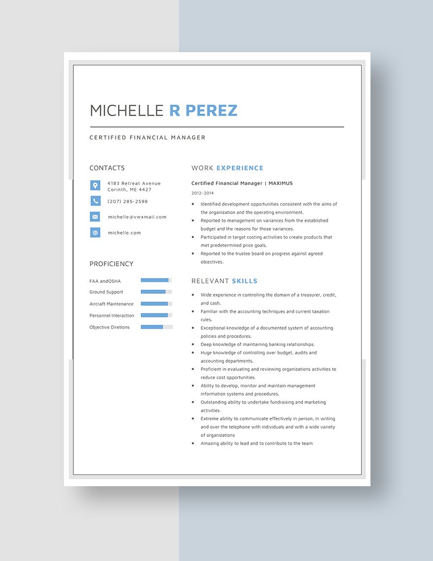 Certified Financial Manager Resume