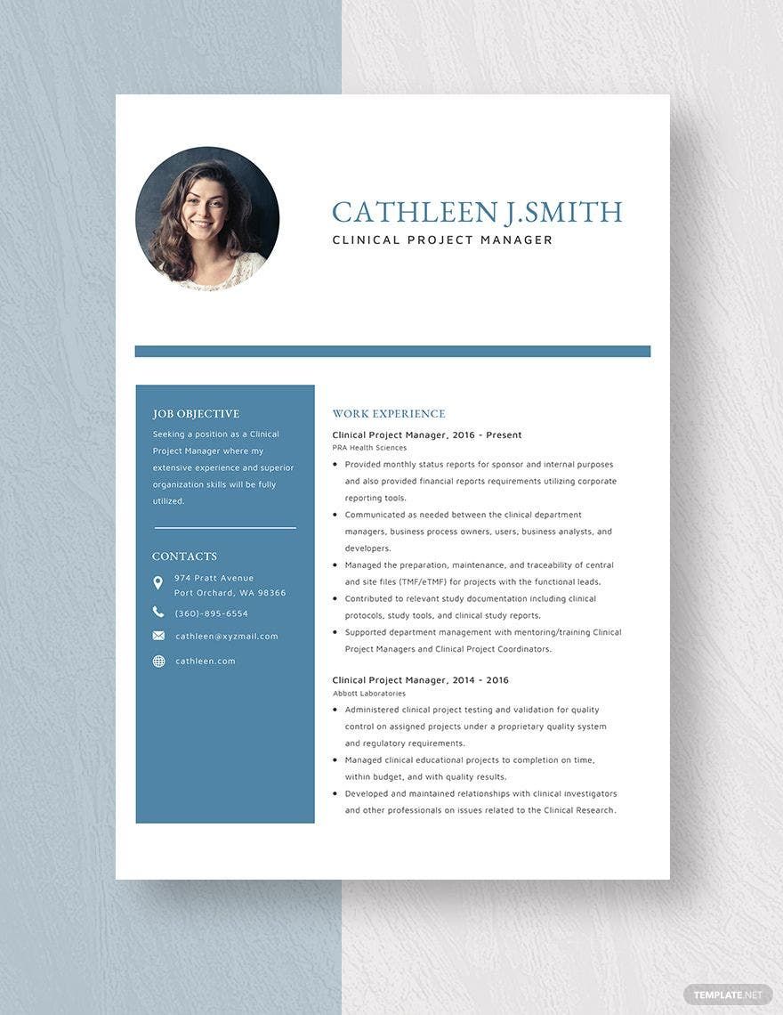 Clinical Project Manager Resume Template