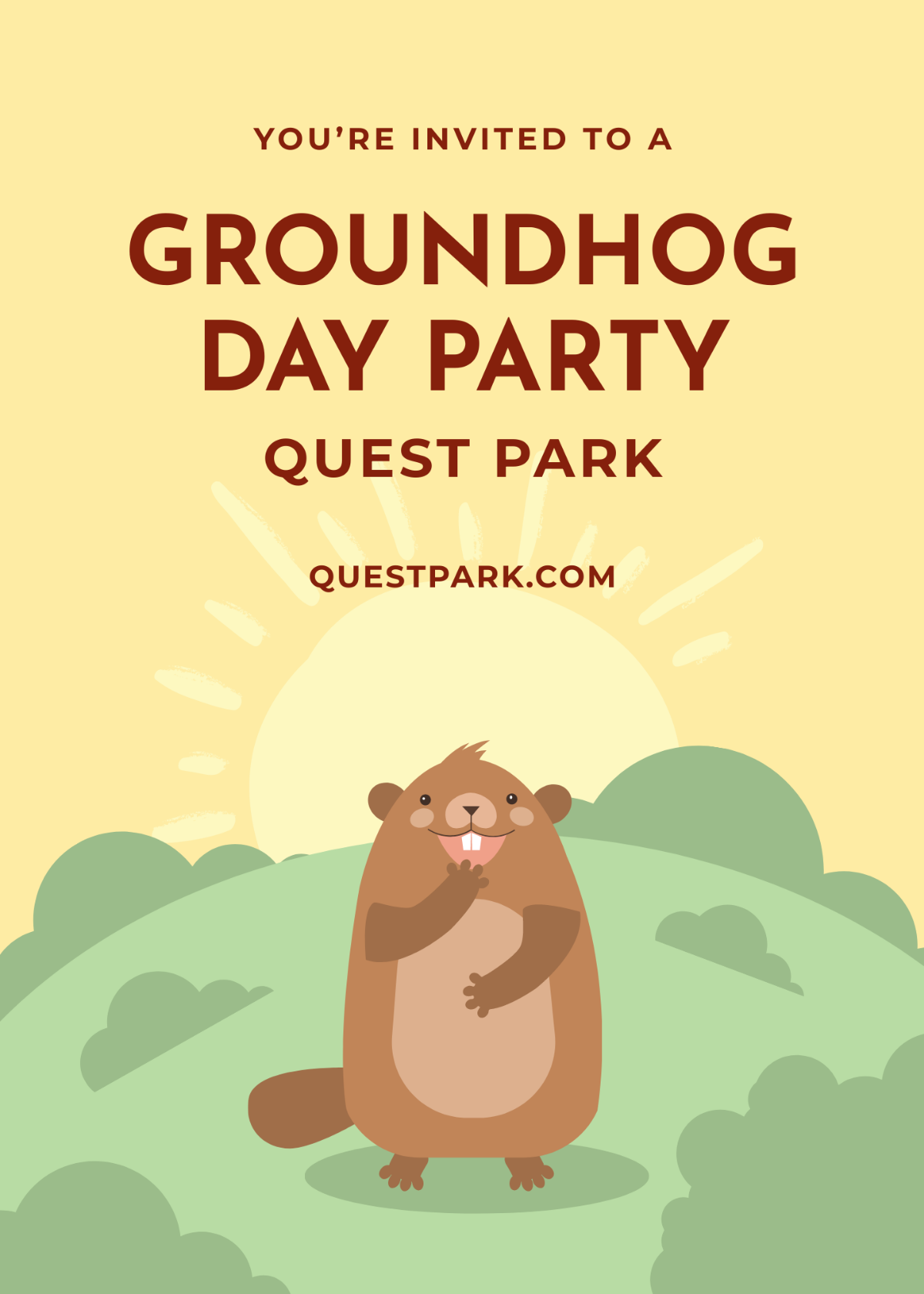 Cute Groundhog Day Invitation Template