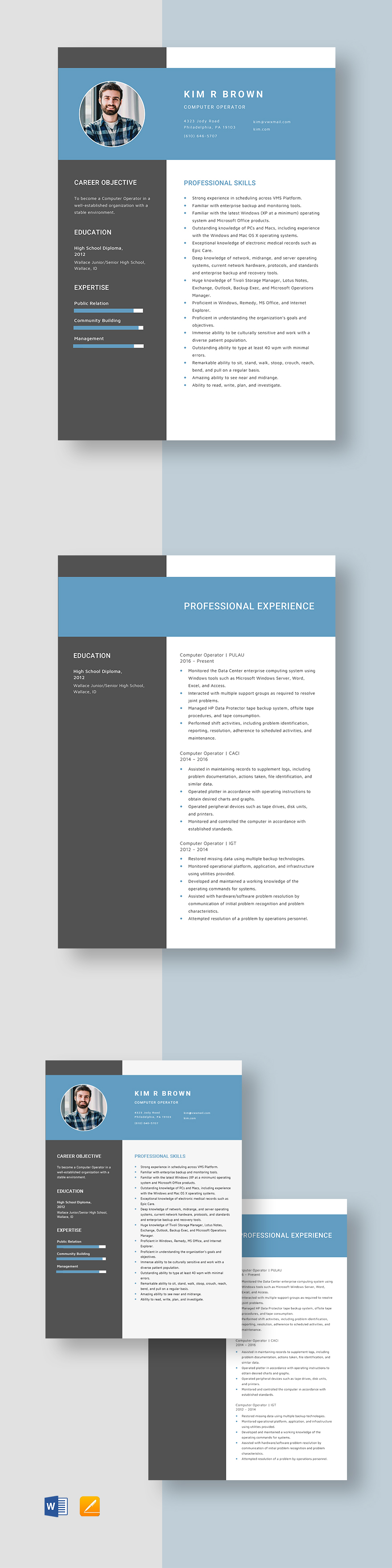 Computer Operator Cv Format Computer Specialist Resume Template - InDesign, Word, Apple Pages, PSD ...