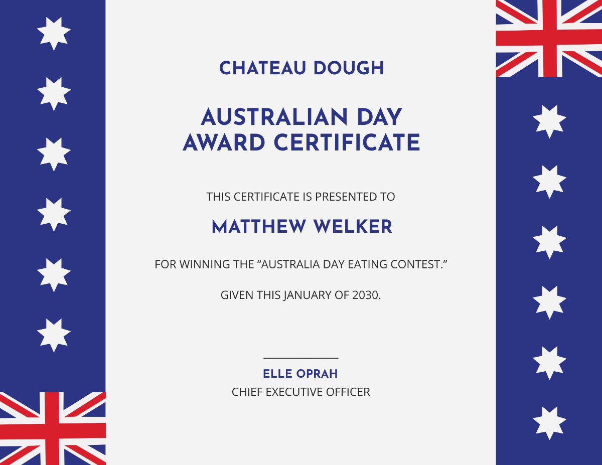 Australia Day Award Certificate