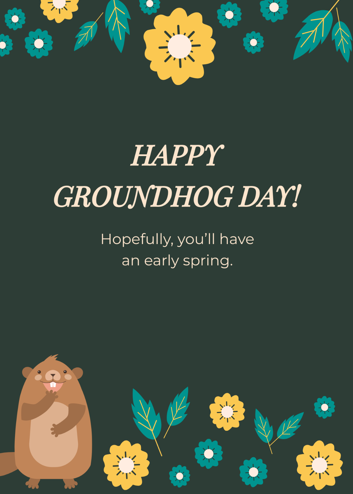 Floral Groundhog Day Card Template