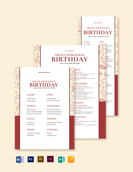 Free Fancy Birthday Menu Template - Illustrator, Word, Apple Pages, Publisher