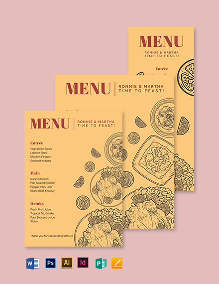 Food Wedding Menu Template - Illustrator, Word, Apple Pages, PSD, Publisher