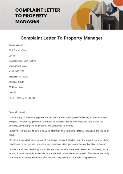 Free Complaint Letter To Property Manager Template to Edit Online